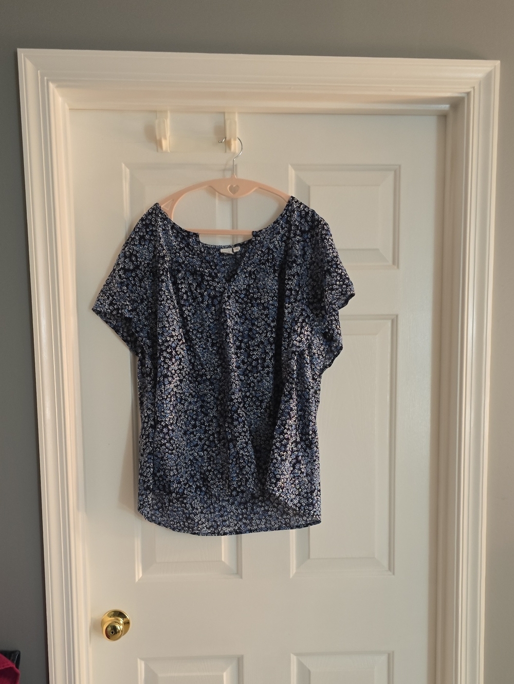 GAP Navy Micro Floral Short-Sleeve Blouse